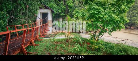 Footbridge at Penang national park at rainy day, Malaysia. Panorama Stock Photo