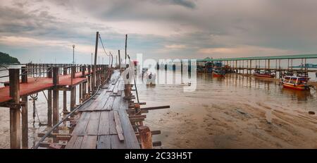 Jetty at Penang national park at rainy day, Malaysia. Panorama Stock Photo