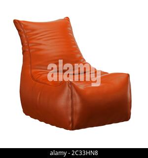 Brown leather bean bag with folds on a white background 3d Stock Photo