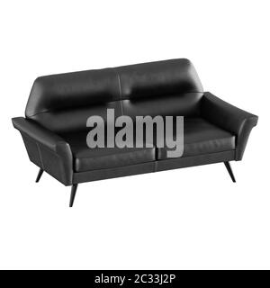 Black leather sofa on white background 3d rendering Stock Photo