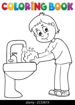 Boy washing hands theme 1 - picture illustration Stock Photo - Alamy