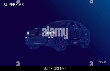 Super Car 3d wireframe rendering futuristic design concept vector illustration of construction equipment Stock Vector