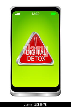 Smartphone with red Digital Detox - Social Media sign on green display - 3D illustration Stock Photo