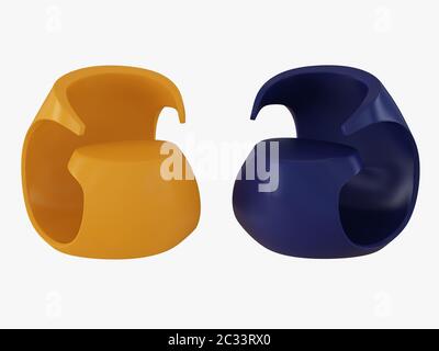 Blue and yellow chair on white background 3d rendering Stock Photo