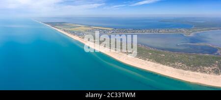 Aerial view on sand beach and Black sea Stock Photo
