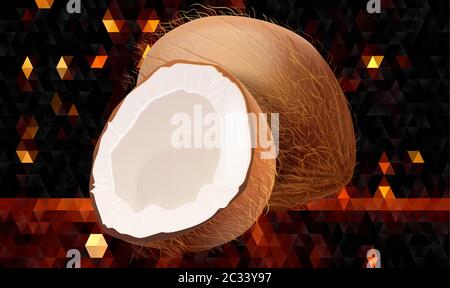 realistic coconut fruit on abstract background Stock Vector