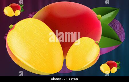 realistic mango fruit on abstract background Stock Vector