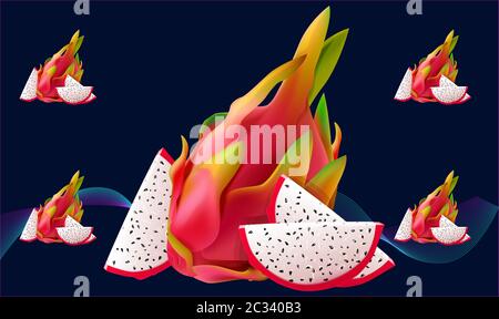 realistic Dragon fruit on abstract background Stock Vector
