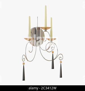 Modern lamp with three candles on a white background Stock Photo