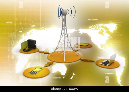 Signal tower with networking Stock Photo