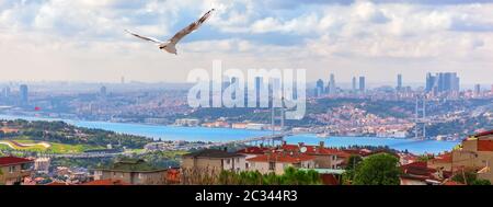 The Bosphorus Bridge, view from the Asian side of Istanbul. Stock Photo