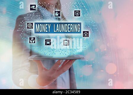 Conceptual hand writing showing Money Laundering. Concept meaning illegal process hiding origin of money obtained illegally Stock Photo