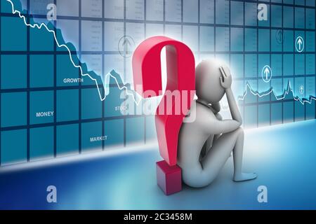 3d man sitting near the question mark Stock Photo - Alamy