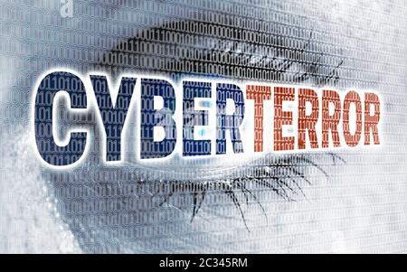 Cyberterror eye with matrix looks at viewer concept. Stock Photo