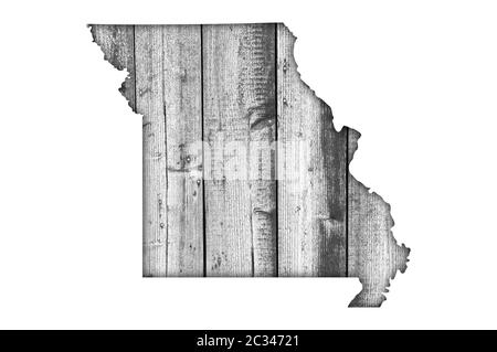 Map of Missouri on weathered wood Stock Photo