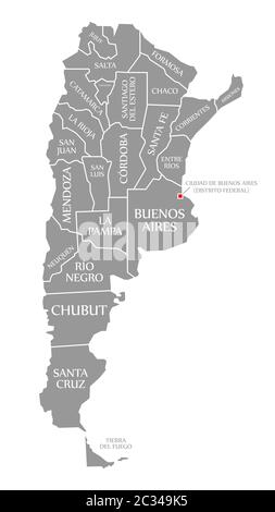 Ciudad de Buenos Aires red highlighted in map of Argentina Stock Photo