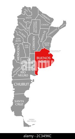 Buenos Aires red highlighted in map of Argentina Stock Photo