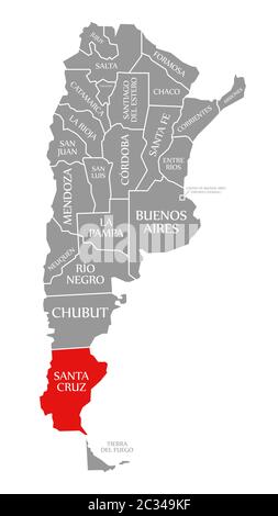 Santa Cruz red highlighted in map of Argentina Stock Photo