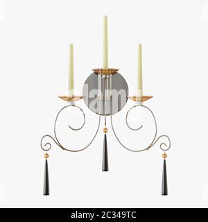 Modern lamp with three candles on a white background Stock Photo