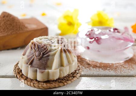 Ice Mooncake ,Chinese mid autumn festival food. Stock Photo