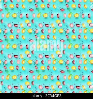 Abstract seamless pattern with flying colored macaroons, holiday concept. Stock Photo