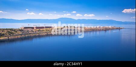 LNG terminal on Krk island panoramic view, energy port in Croatia Stock Photo