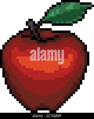 8 bit Pixel art apple. Fruit pixels for game assets in vector ...
