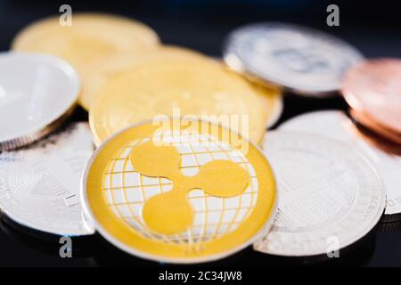 Coins XRP digital cryptocurrency business finance money market set Stock Photo