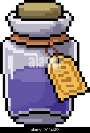 Potion bottle pixel art vector illustration. Health, mana and stamina