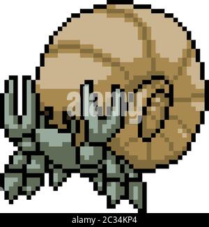 vector pixel art hermit crab isolated cartoon Stock Vector
