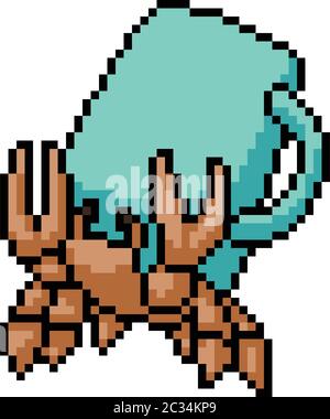 vector pixel art hermit crab isolated cartoon Stock Vector