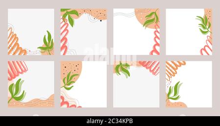 Set of trendy abstract square art template. Abstract cover with summer concept Stock Vector