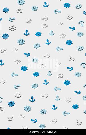 Vertical marine background with anchors and wheels. Stock Photo