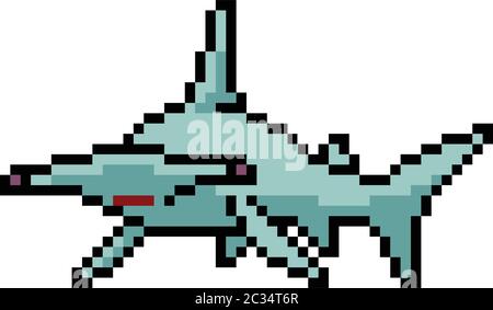 Hammerhead shark pixel art. 8 bit Fish hammer. marine predator vector ...
