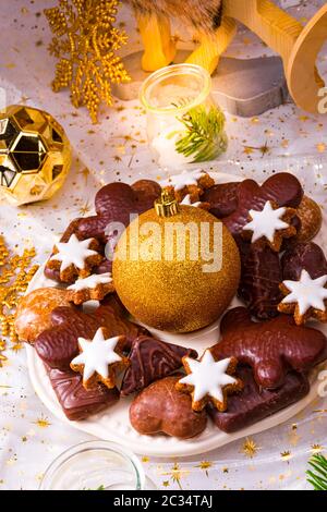 Delicious Christmas gingerbread dishes Stock Photo