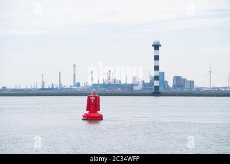 red navigation buoy in the New Water Way (Nieuwe Waterweg), the access to the Rotterdam Port Stock Photo