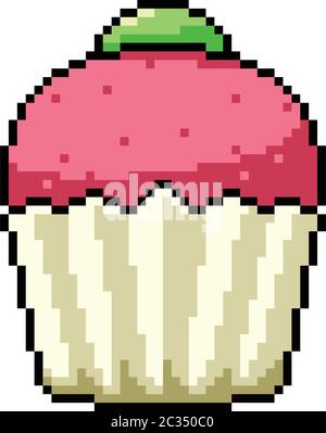 Vector Pixel Art Strawberry Cake Sweet Snack Isolated Cartoon Stock Vector Image Art Alamy