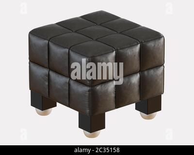 Black leather ottoman on a white background 3d rendering Stock Photo