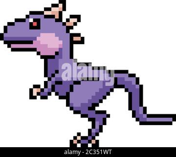 vector pixel art dinosaur monster isolated cartoon Stock Vector