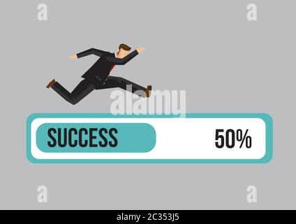 Businessman running on the progress bar towards success. Concept of hard work, determination, achievement and goal setting. Flat vector illustration Stock Vector