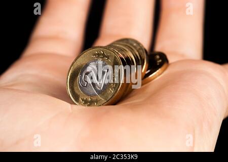 two Polish zlotys in cash, close-up of money Stock Photo