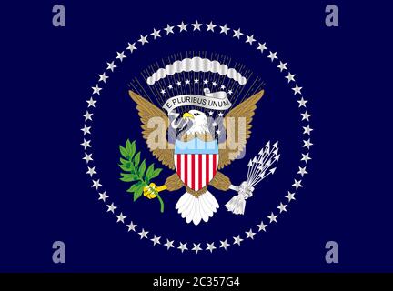 A depiction of the flag of the president of the United States of America as hung in the Oval Office Stock Photo