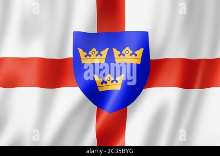 East Anglia Region flag, United Kingdom waving banner collection. 3D illustration Stock Photo