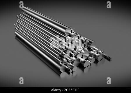 Stainless steel rods on dark background Stock Photo - Alamy