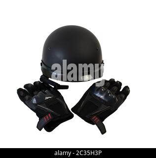 isolated on a white background motorcycle helmet and biker gloves Stock Photo