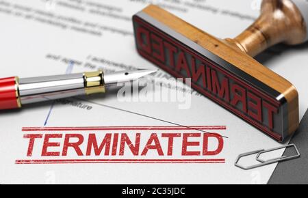 Terminaited 3D illustration of a contract termination agreement letter with a ...