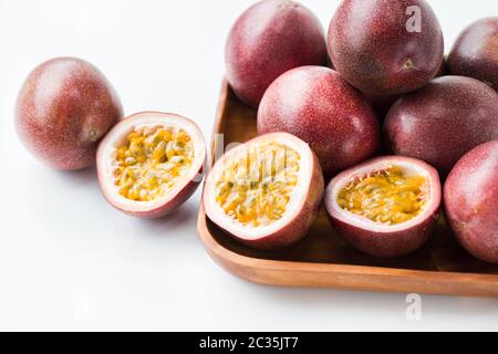 Fresh passion fruit on the white background Stock Photo