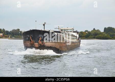 Ship inland bulk carrier on the Rhine near Rotterdam Stock Photo