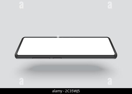 smartphone mockup black frame with white blank screen horizontal angles views. Stock Vector