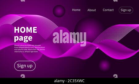 Home page, landing page for website, abstract futuristic background with lines. Vector graphic trendy design Stock Vector